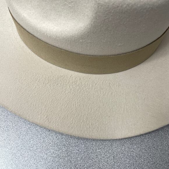 Teressa Foglia x Curateur Wool Felt Hat Ivory Tan Wide Brim Band Pinched *Flaw - Picture 8 of 10
